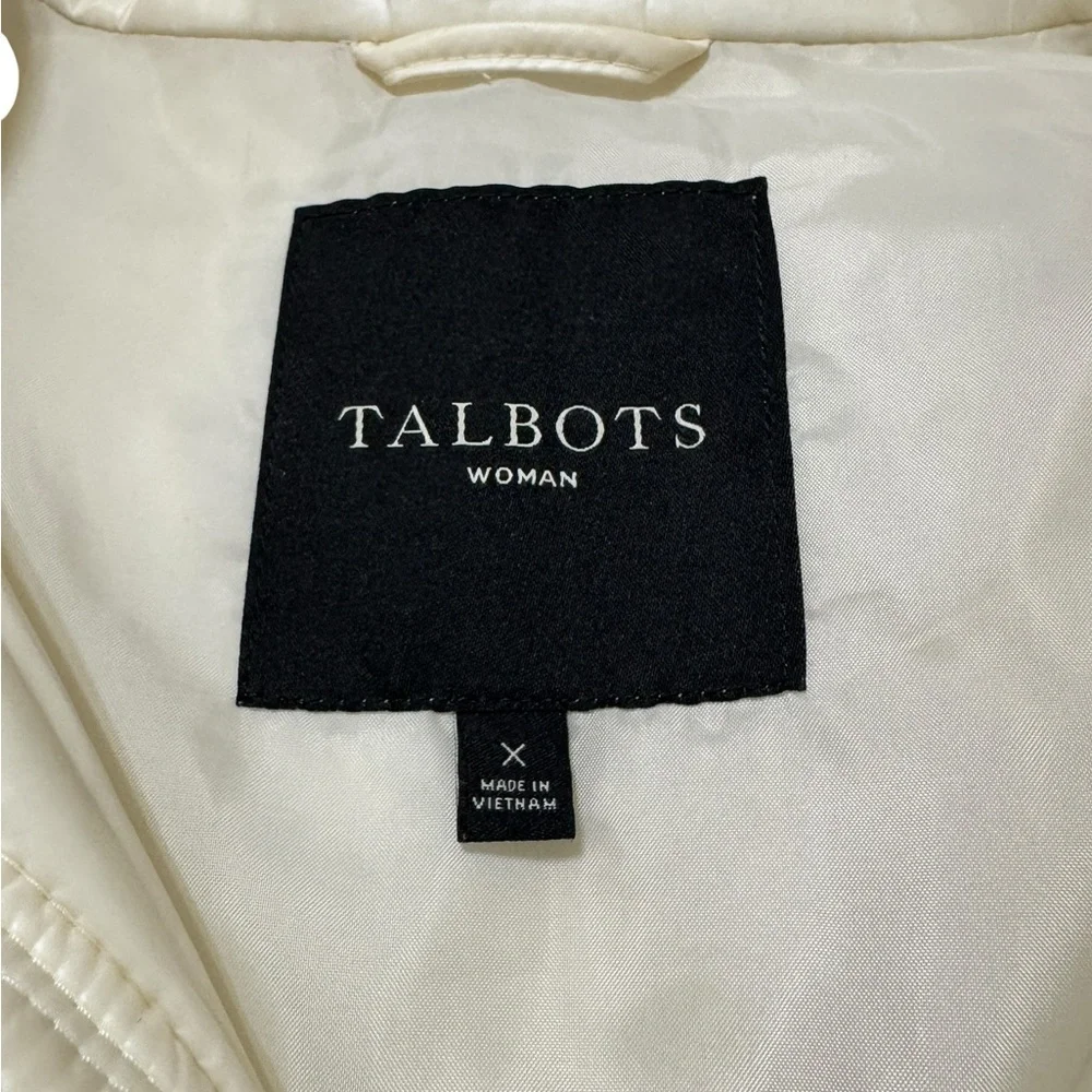 Talbots Quilted Vest Womens 1X Ivory Snap Front Zip Knit Side Panels Lightweight - Picture 3 of 7